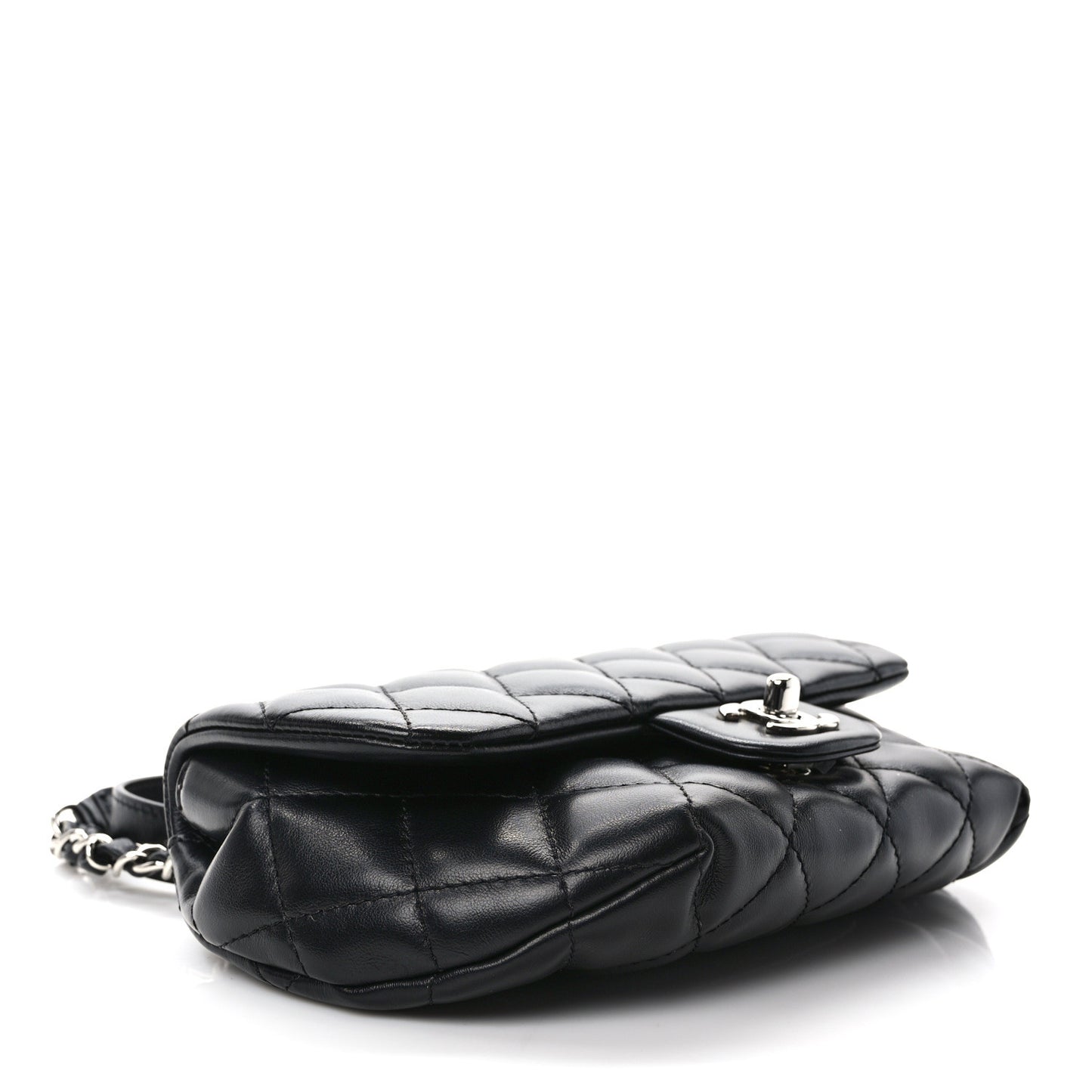 Calfskin Quilted CC Uniform Flap Belt Bag Black