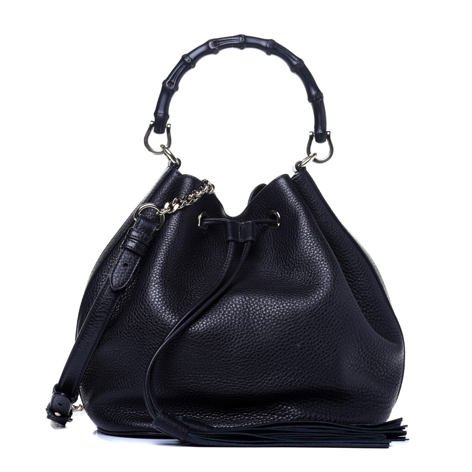 Gucci Pebbled Calfskin Miss Bamboo Bucket Bag Black 1 of 17