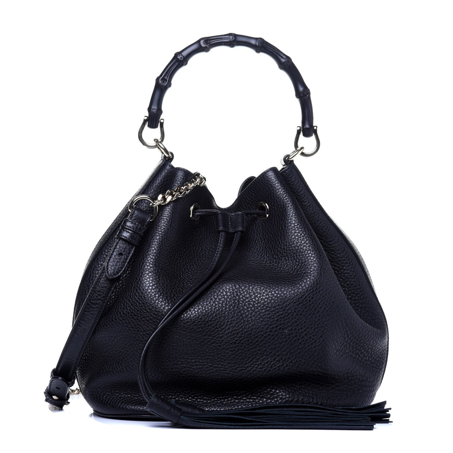 Pebbled Calfskin Miss Bamboo Bucket Bag Black