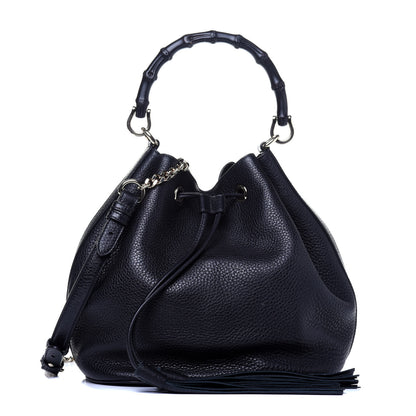 Gucci Pebbled Calfskin Miss Bamboo Bucket Bag Black 1 of 17