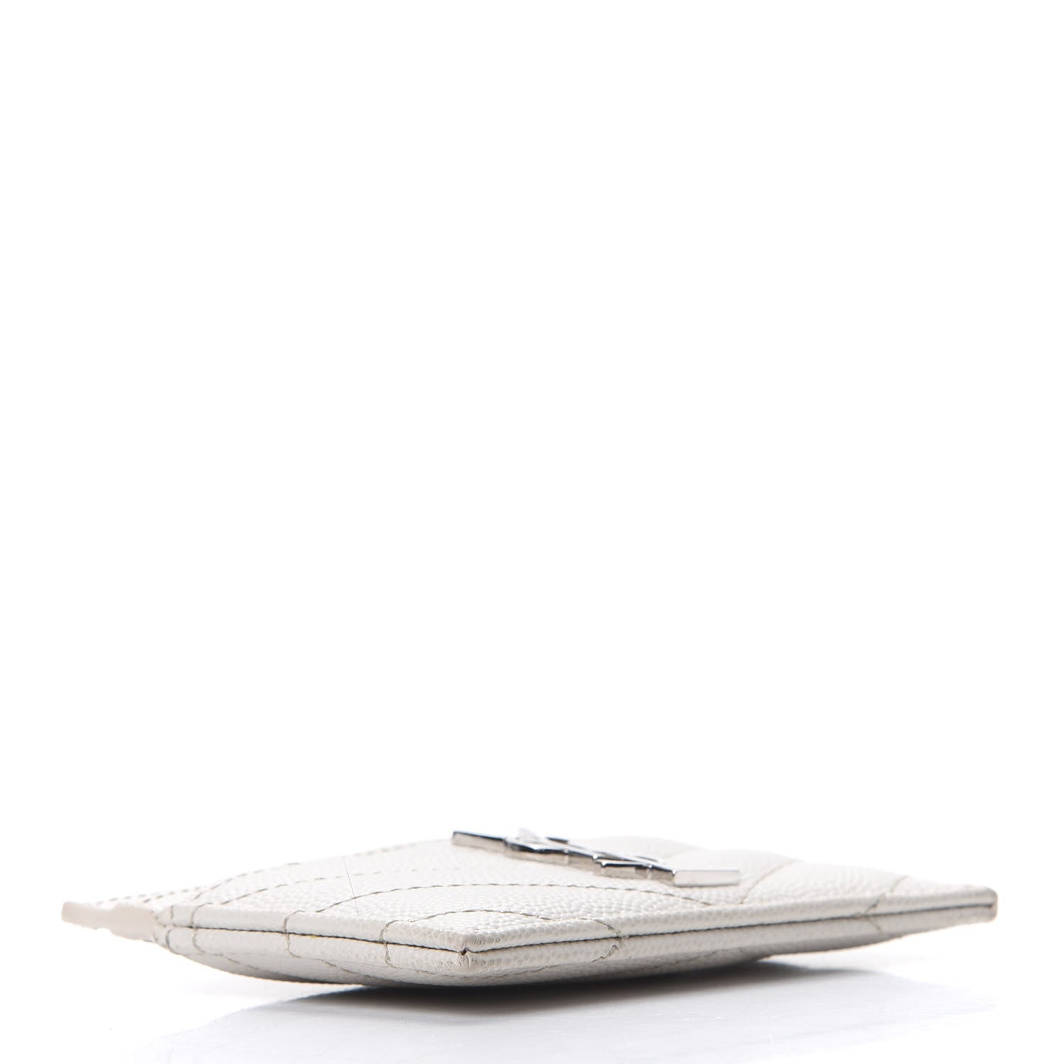 Saint Laurent Grain De Poudre Matelasse Chevron Monogram Credit Card Case Blanc Vintage 4 of 6