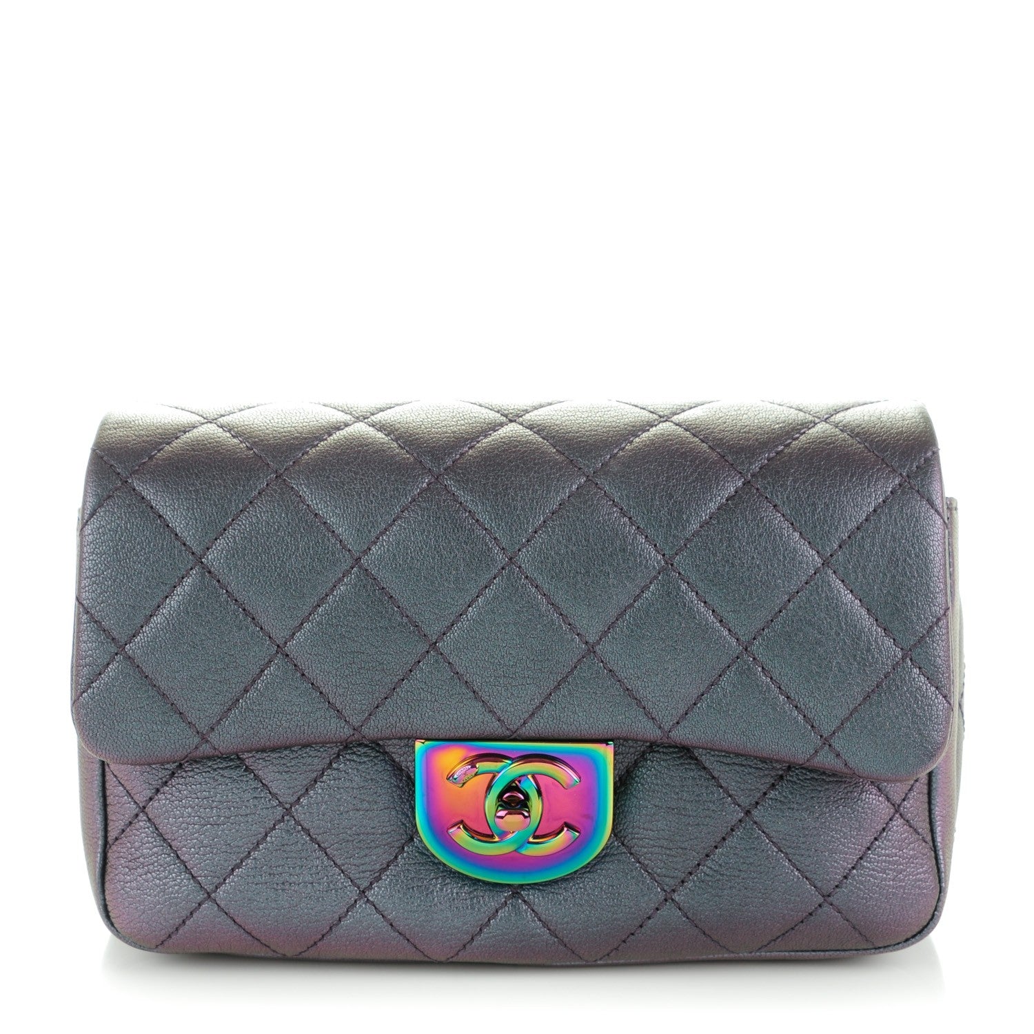 Chanel Iridescent Goatskin Quilted Small Double Carry Waist Chain Flap Purple 1 of 8