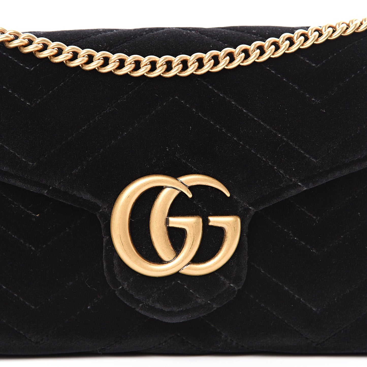 Velvet Matelasse GG Marmont Chain Wallet Black