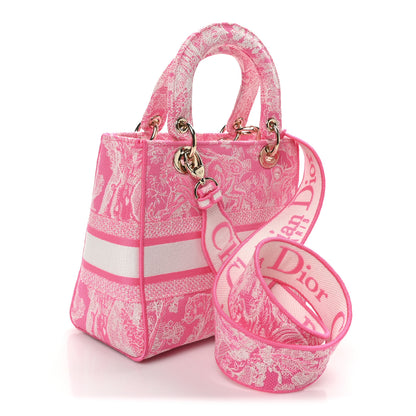 Christian Dior Canvas Toile De Jouy Reverse Embroidered Medium Lady D-Lite Fluorescent Pink 3 of 9
