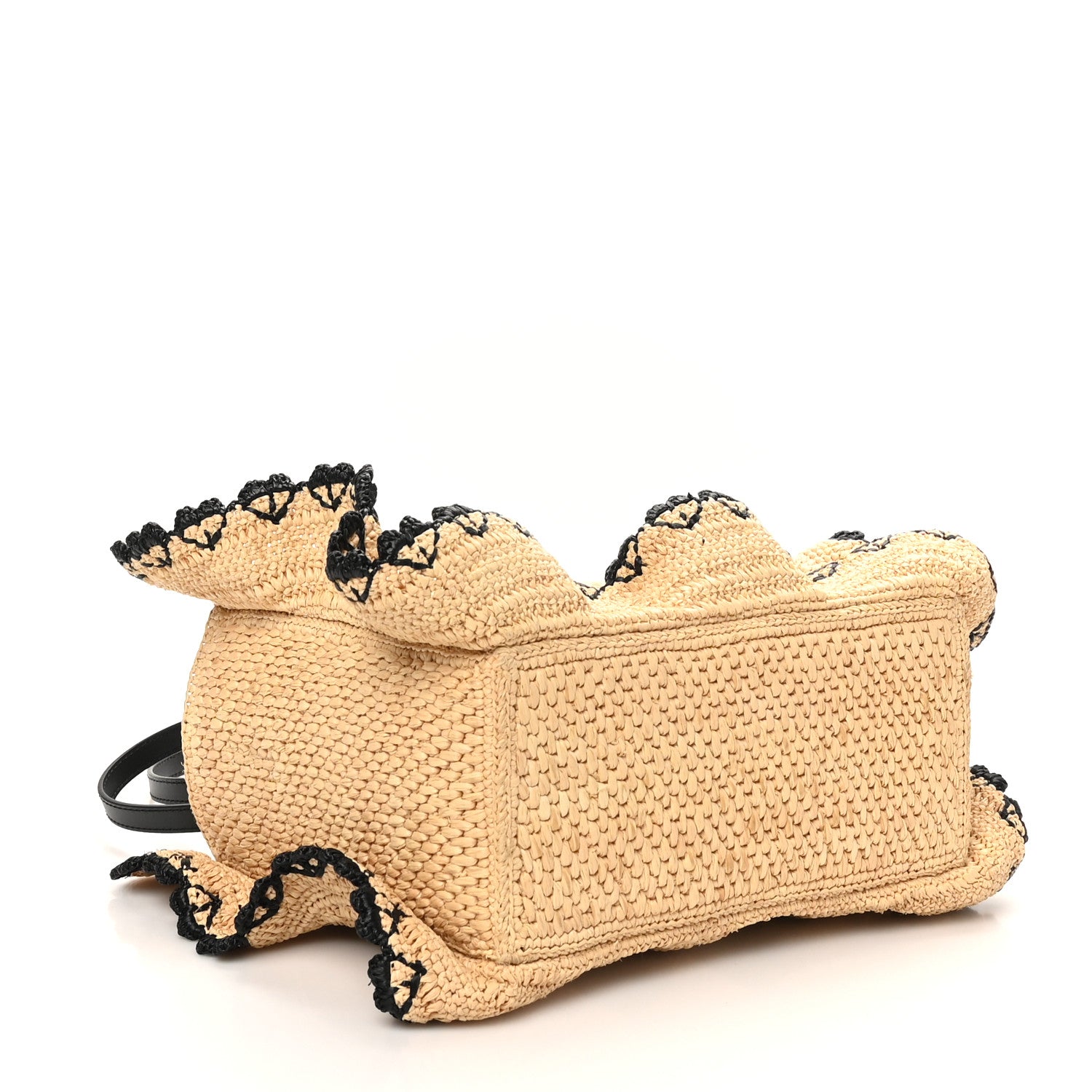 Loewe Calfskin Raffia Paulas Ibiza Small Balloon Ruffles Tote Bag  Natural Black 4 of 8