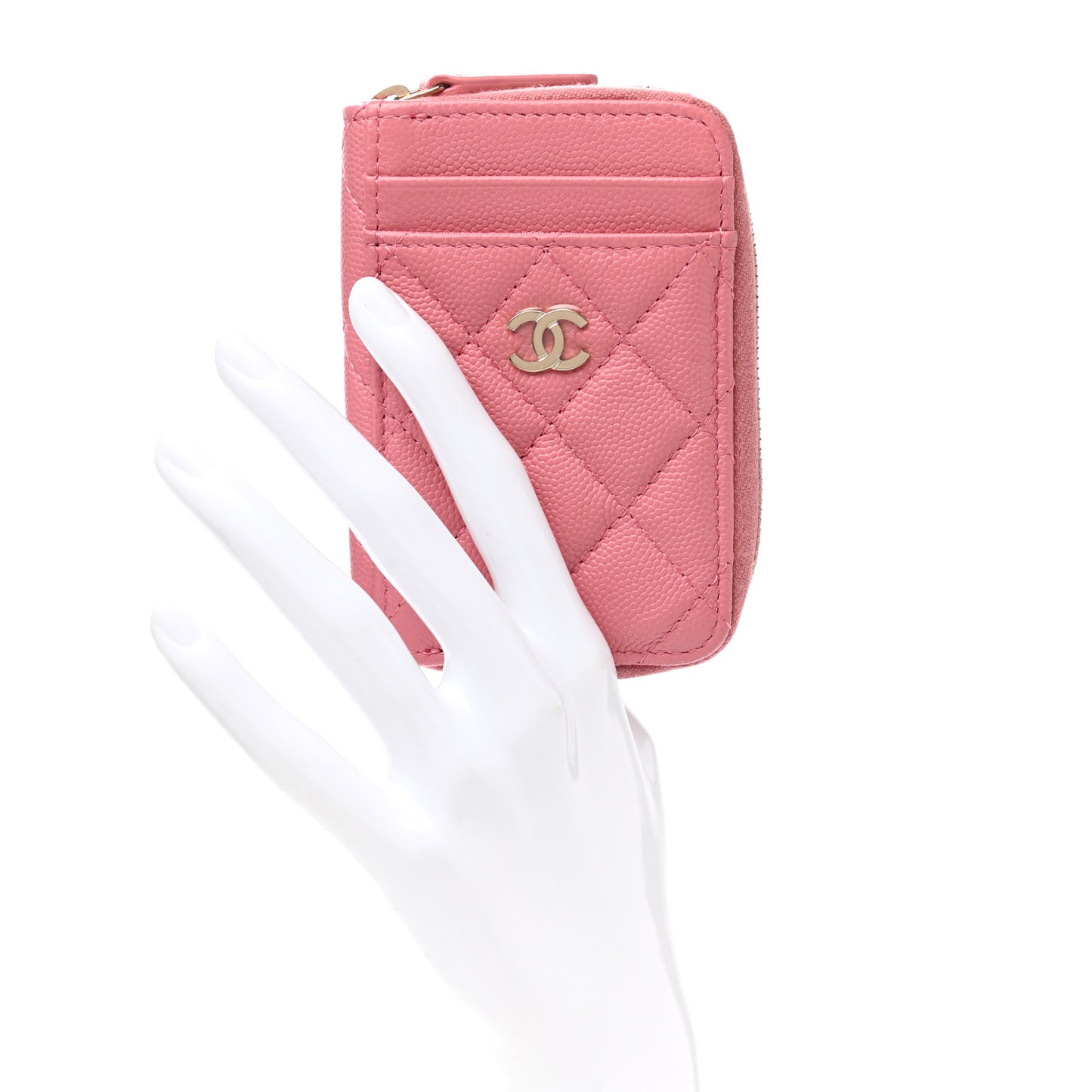 Caviar Quilted Zip Card Holder Pink