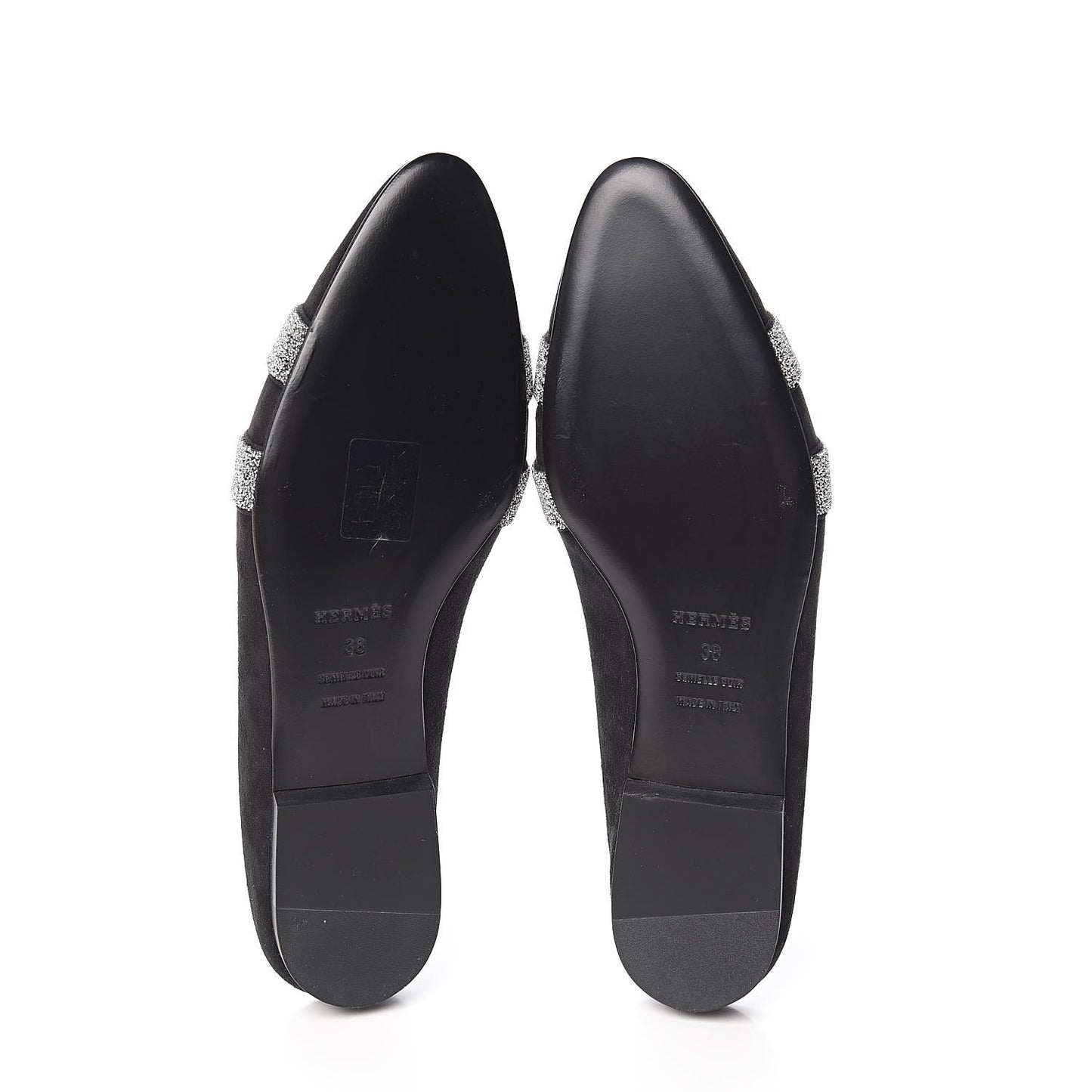 Suede Goatskin Crystal Roxane Mules 38 Gris Argente Black