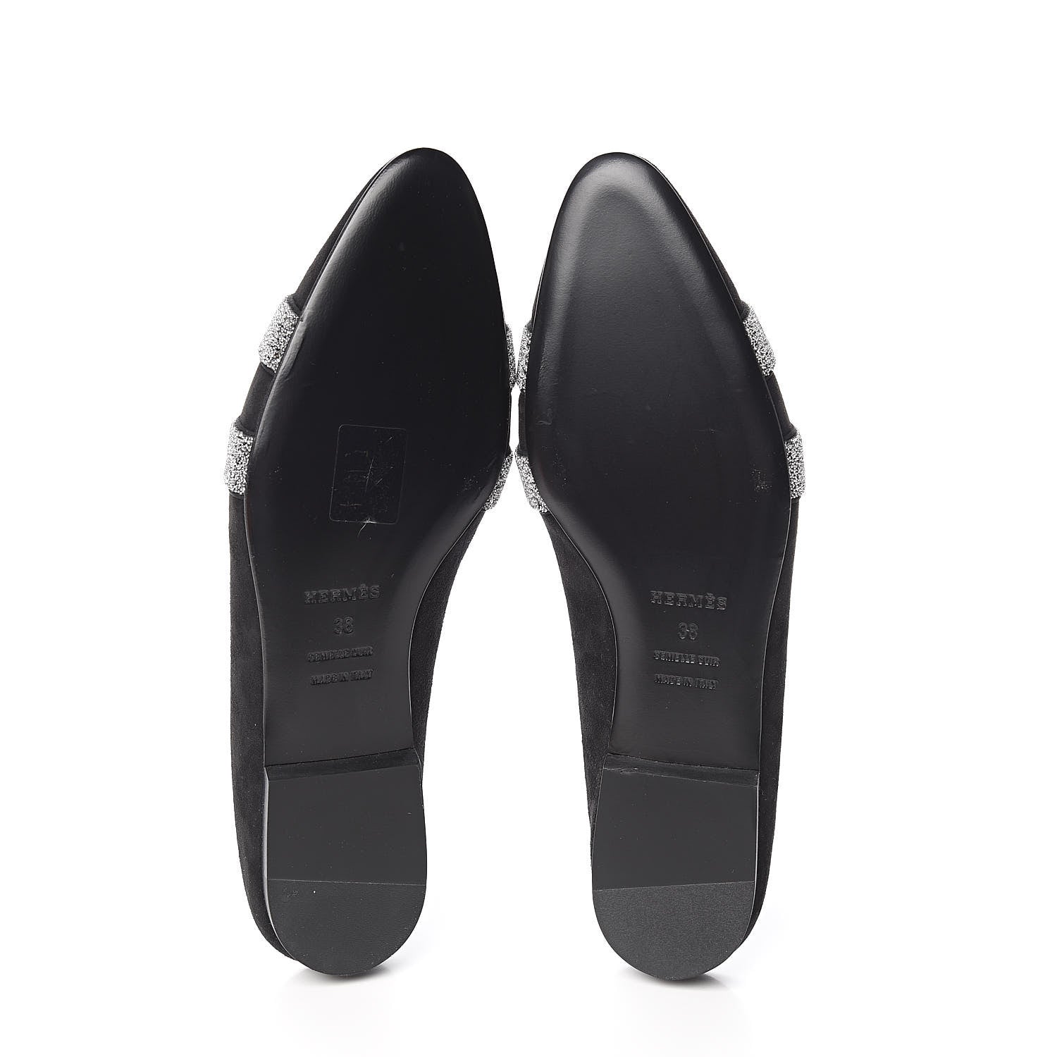Hermes Suede Goatskin Crystal Roxane Mules 38 Gris Argente Black 5 of 8