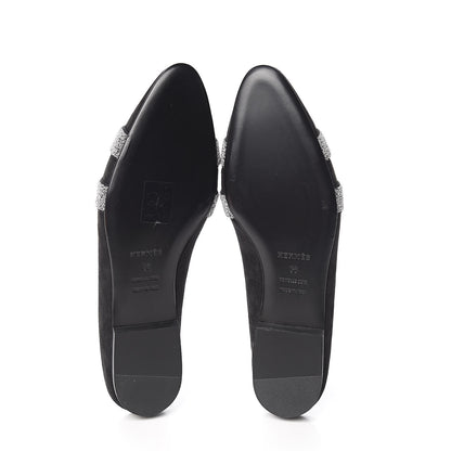 Hermes Suede Goatskin Crystal Roxane Mules 38 Gris Argente Black 5 of 8