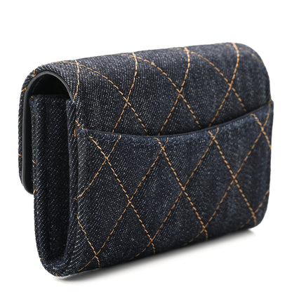 Chanel Denim Quilted Flap Card Holder Wallet Dark Blue Orange 3 of 8