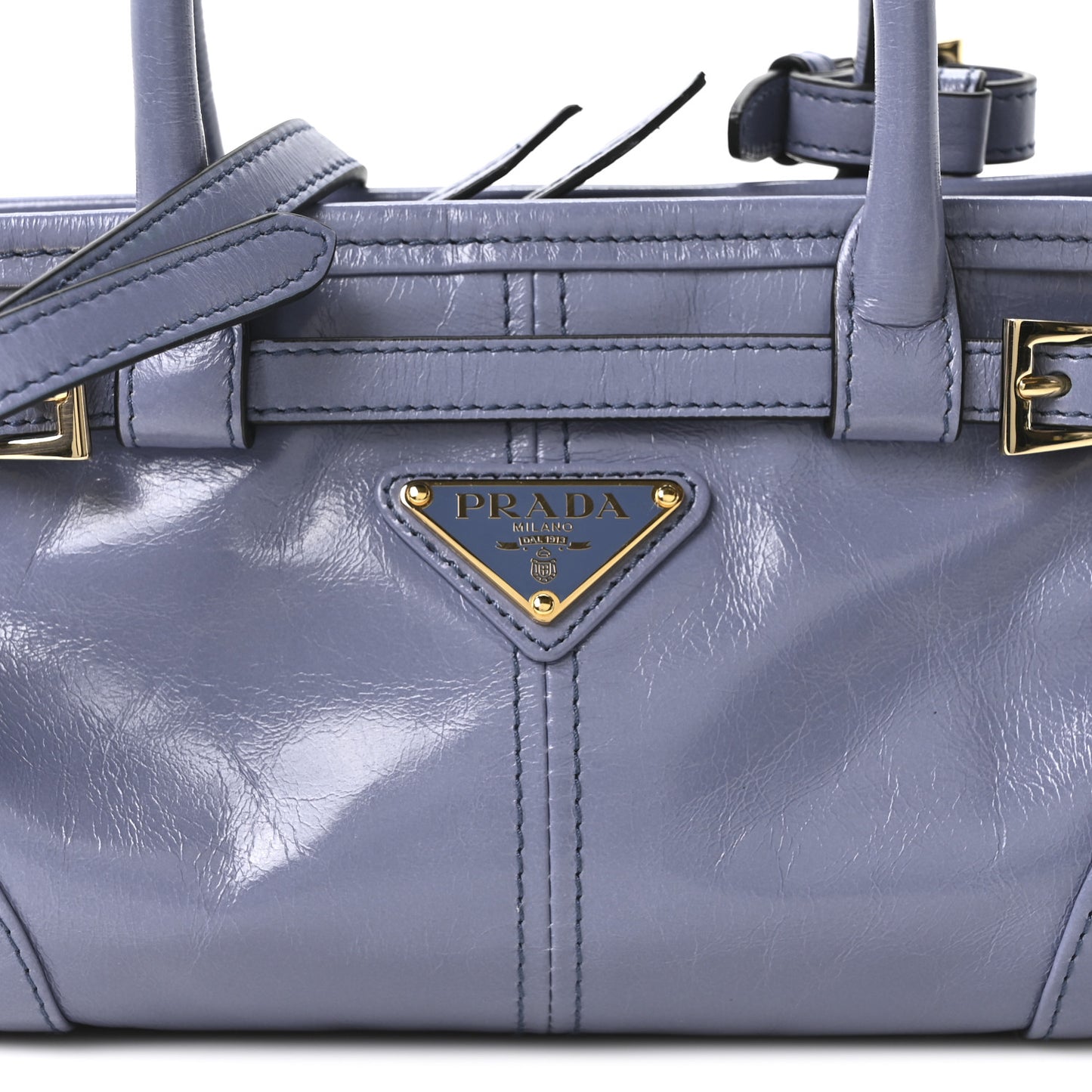 Glossy Calfskin Triangle Mini Bonnie Shoulder Bag Aviation Blue