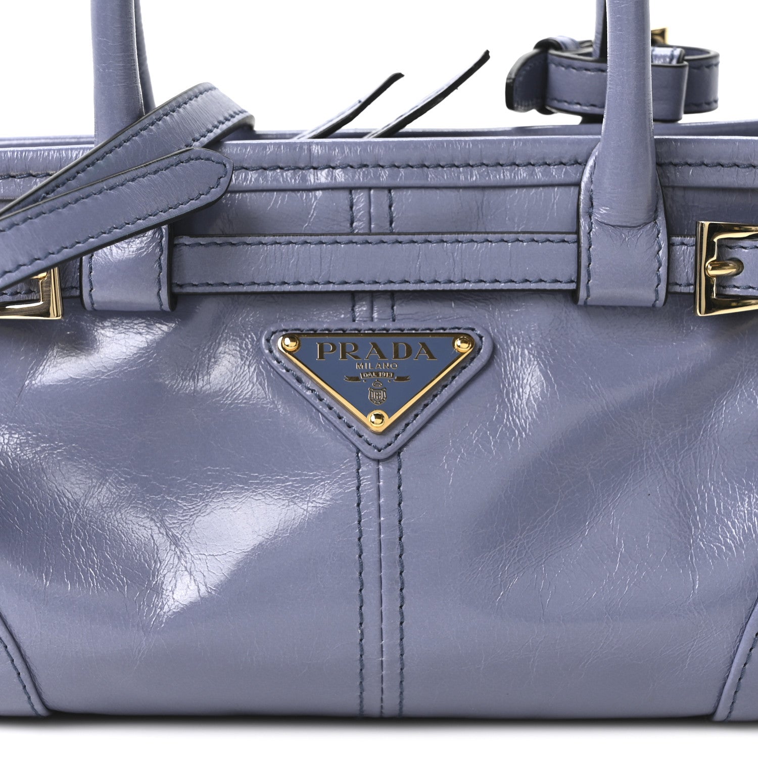 Prada Glossy Calfskin Triangle Mini Bonnie Shoulder Bag Aviation Blue 8 of 10