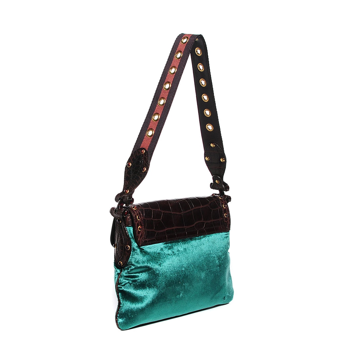 Velvet Alligator Studded Pelham Flap Bag