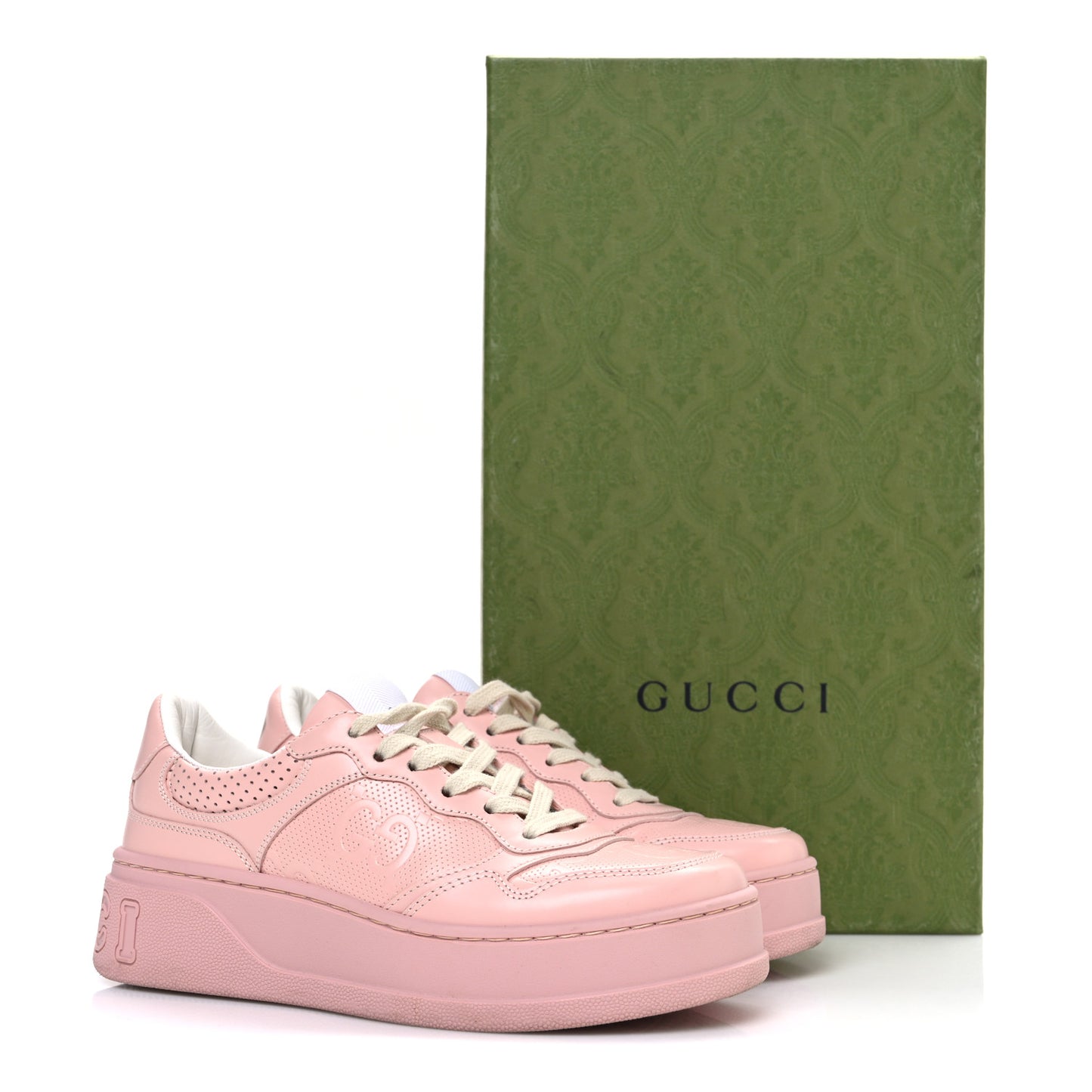 Calfskin GG Tennis Embossed Womens Platform 55mm Sneakers 35 Powder Pink