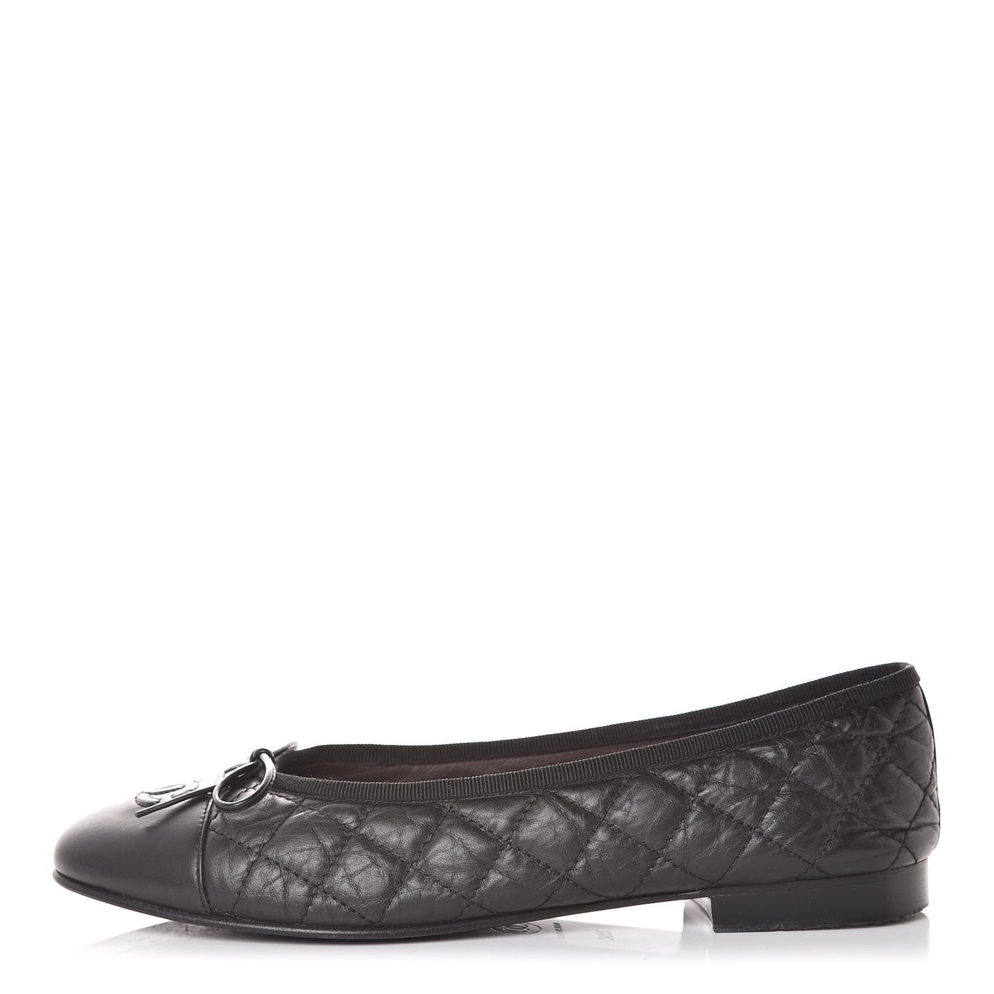 Aged Calfskin Quilted CC Cap Toe Ballerina Flats 39.5 Black