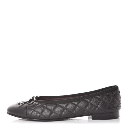 Chanel Aged Calfskin Quilted CC Cap Toe Ballerina Flats 39.5 Black 1 of 15