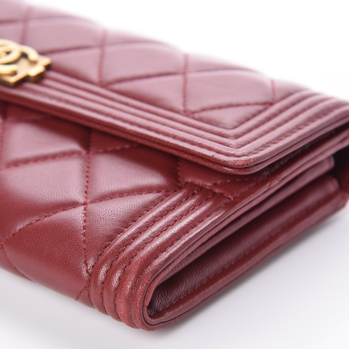 Lambskin Quilted Boy Flap Wallet Red