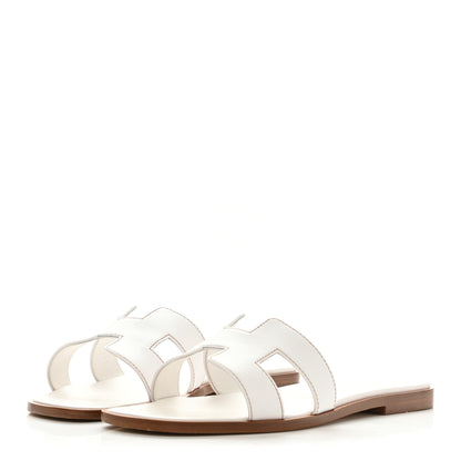 Hermes Box Calfskin Oran Sandals 37.5 White 3 of 8