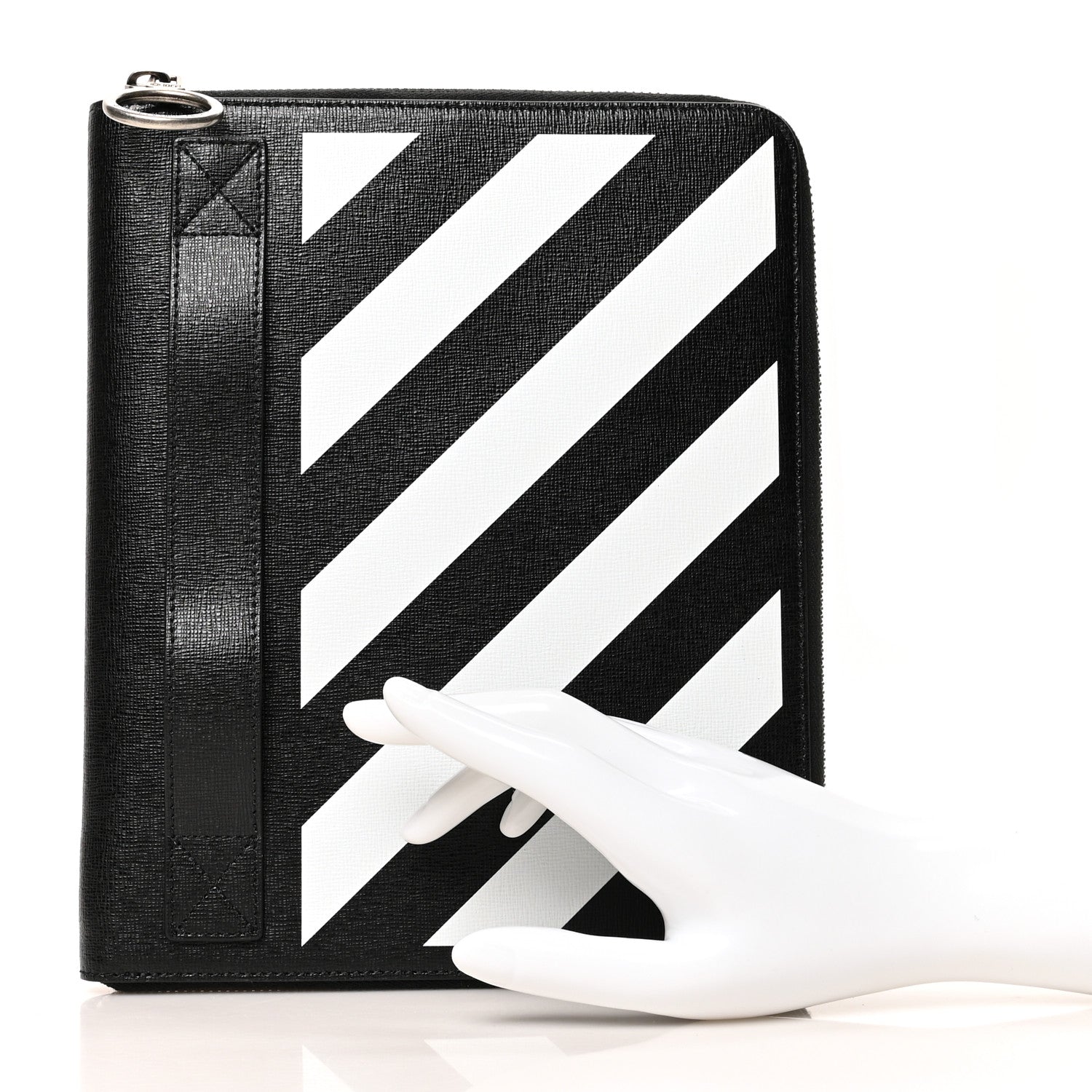 Off-White Saffiano Striped Diag Agenda Black White 2 of 9