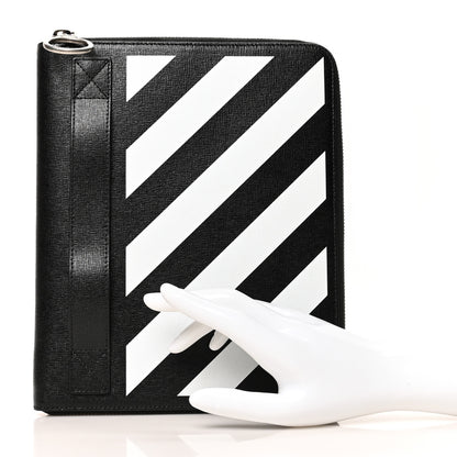 Off-White Saffiano Striped Diag Agenda Black White 2 of 9