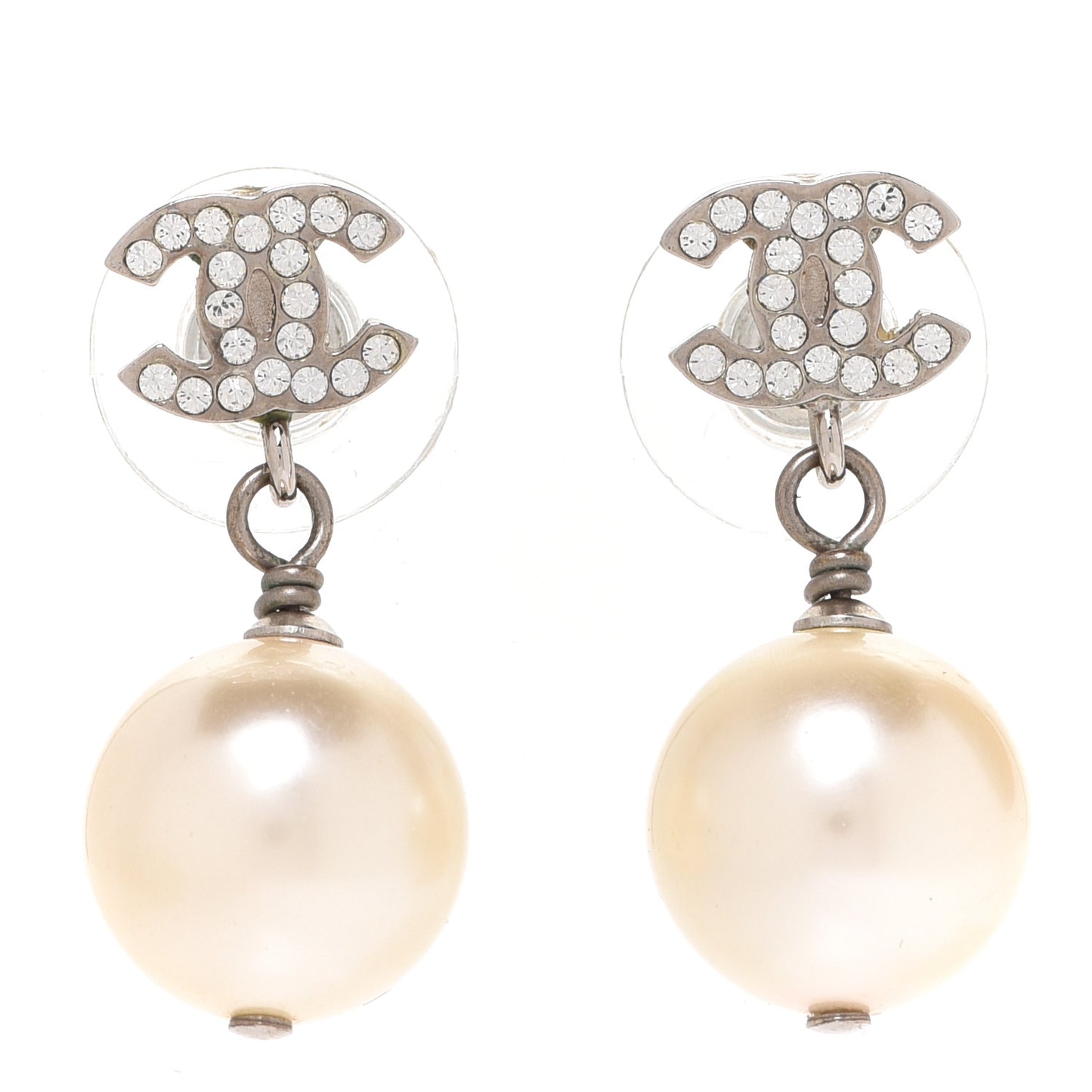 Crystal Pearl CC Drop Earrings Gold