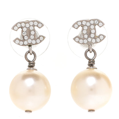 Chanel Crystal Pearl CC Drop Earrings Gold 1 of 5