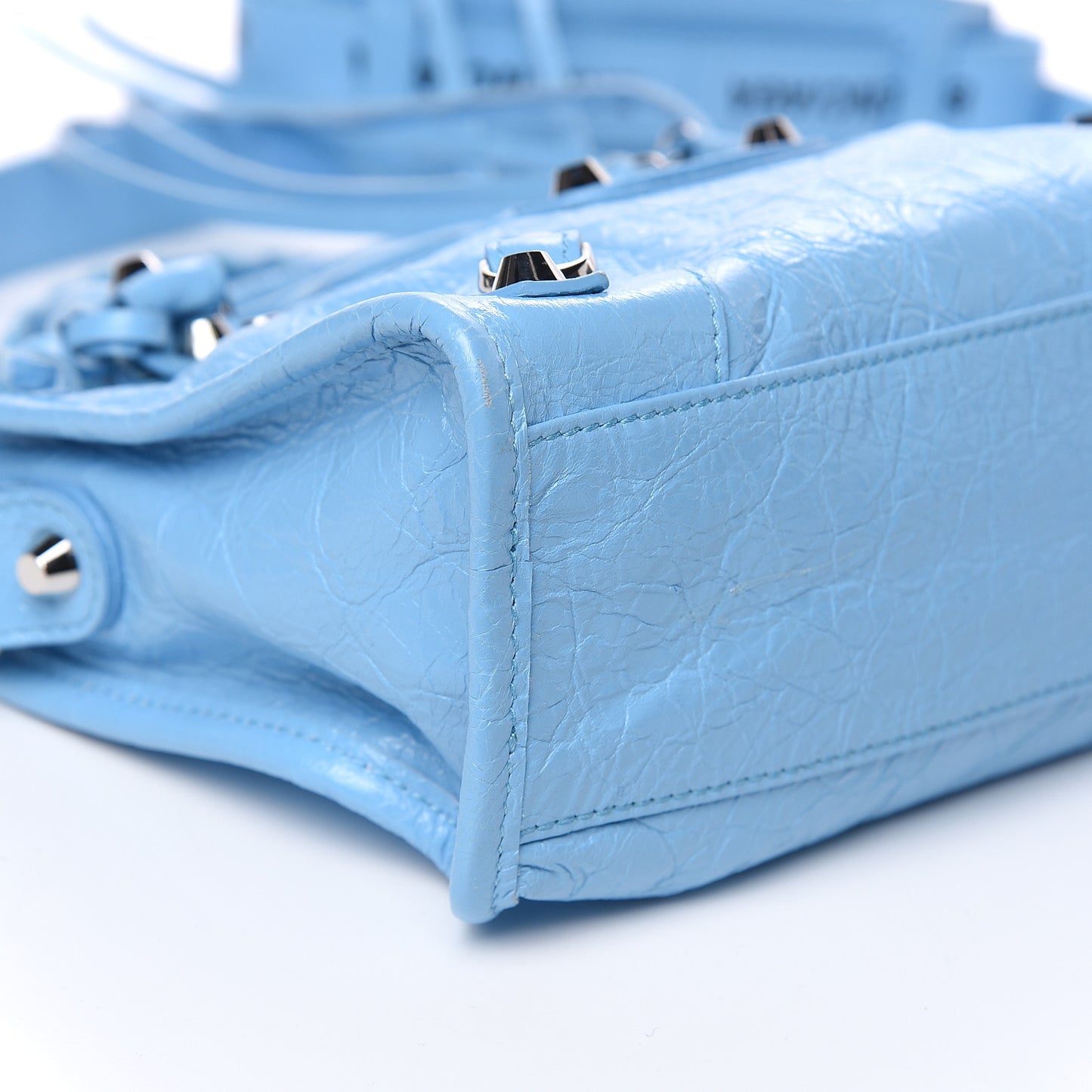 Agneau Classic Silver Hardware Mini City Logo Strap Baby Blue Black