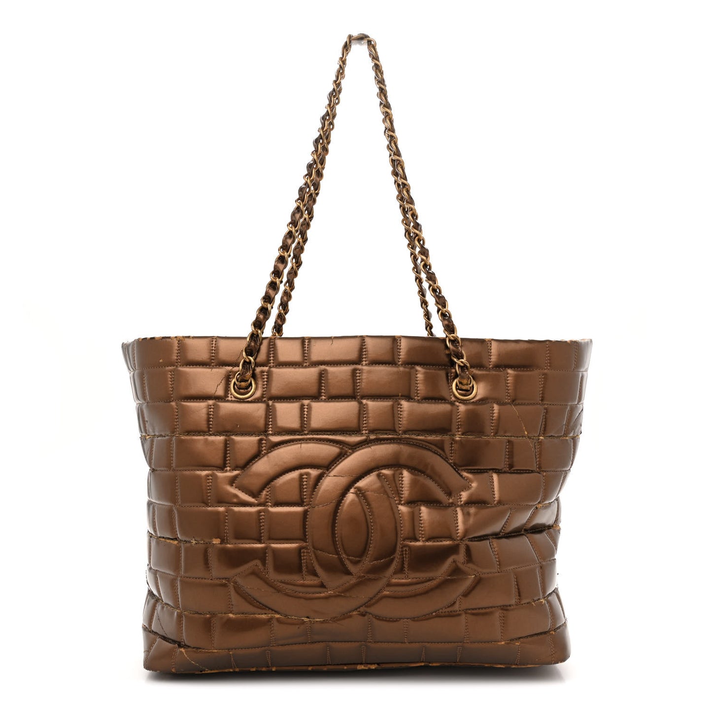 Vinyl Quilted Large Frozen Tote Bronze