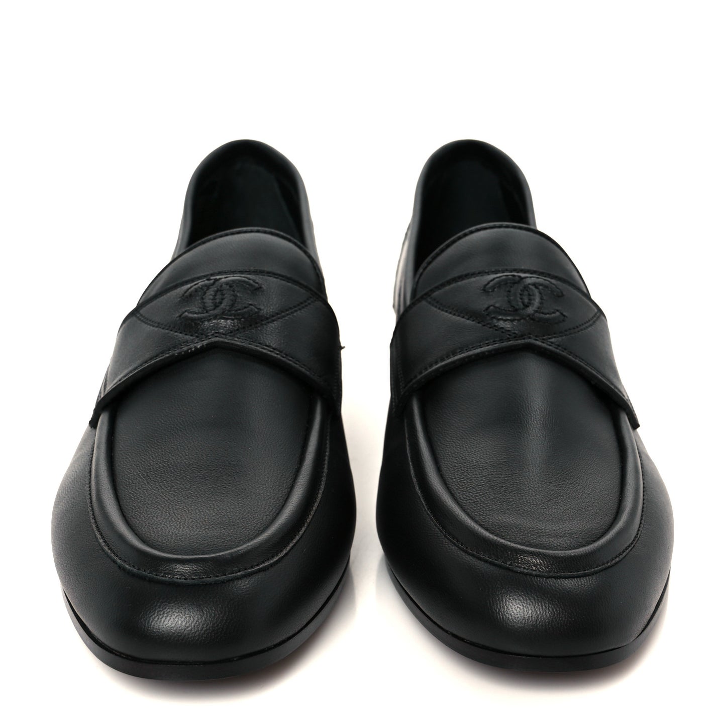Calfskin Womens Stitched CC Loafers 38 Black