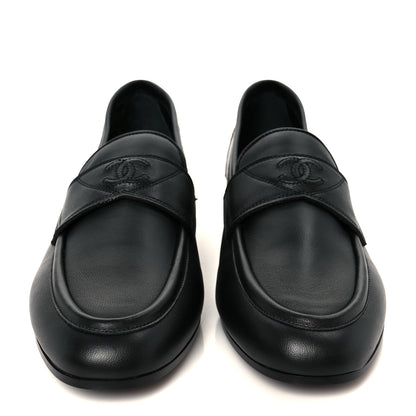 Chanel Calfskin Womens Stitched CC Loafers 38 Black 3 of 10