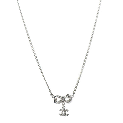 Chanel Crystal CC Bow Necklace Silver 1 of 6