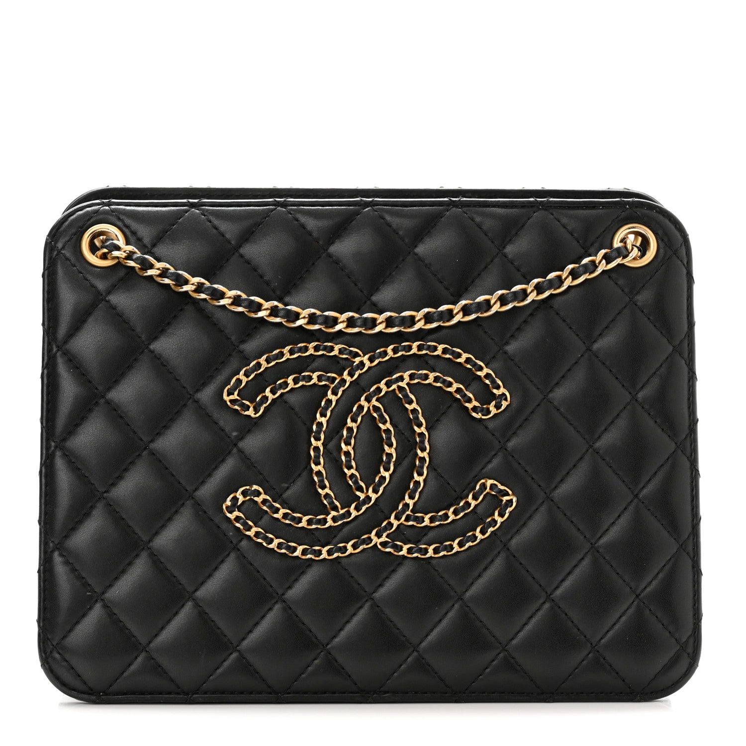 Chanel Calfskin Quilted CC Chain Accordion Tote Black 1 of 12