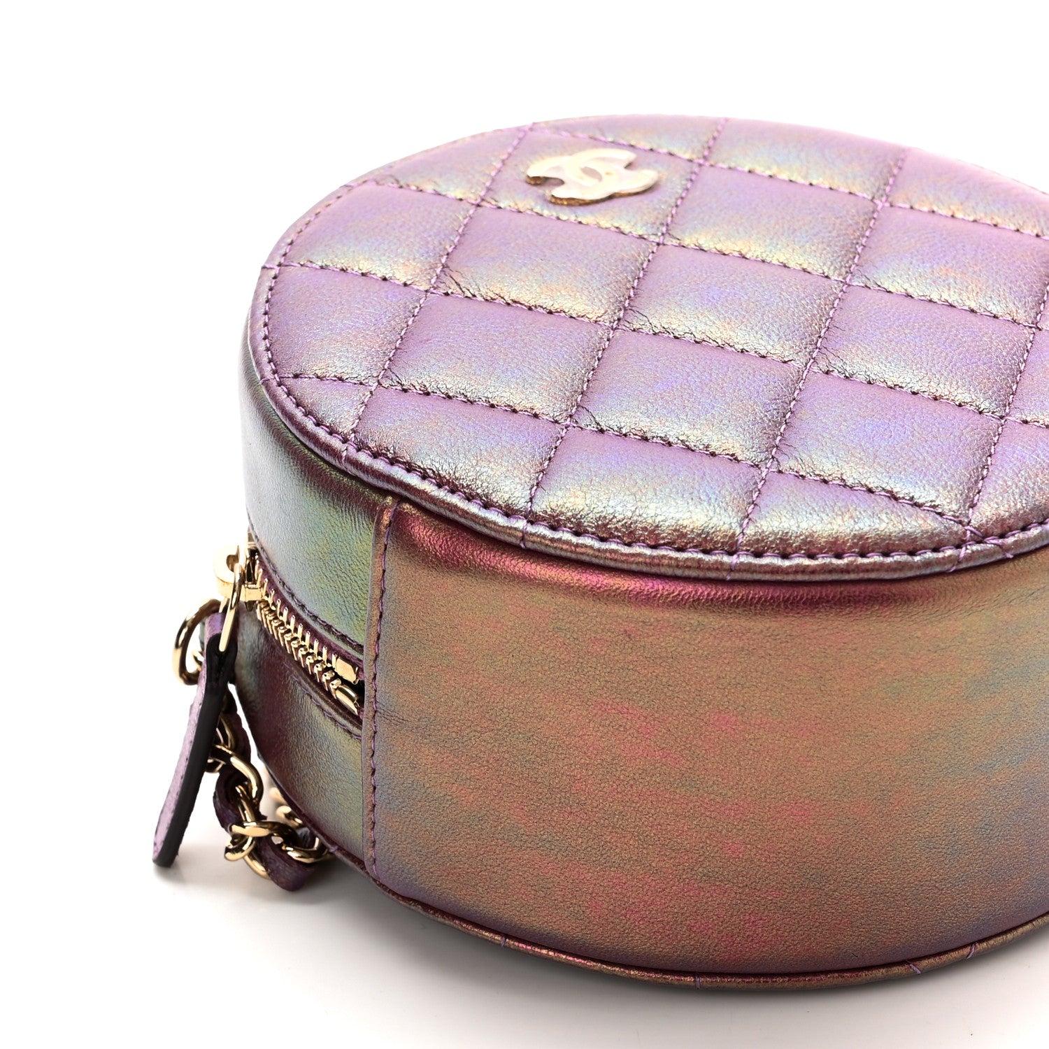 Chanel Iridescent Lambskin Quilted Round Clutch With Chain Purple 9 of 11