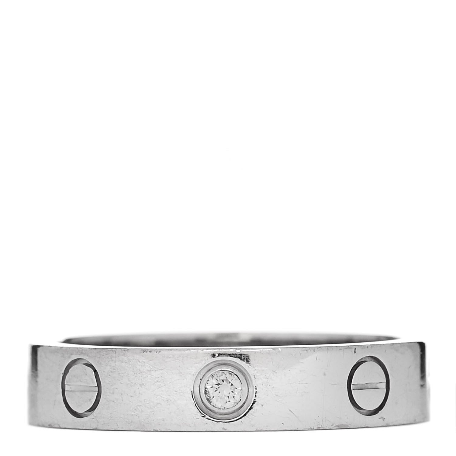 Cartier 18K White Gold Diamond 4mm LOVE Wedding Band Ring 53 6.5 1 of 4