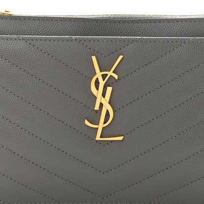 Saint Laurent Grain De Poudre Chevron Monogram Bill Pouch Fog 7 of 9