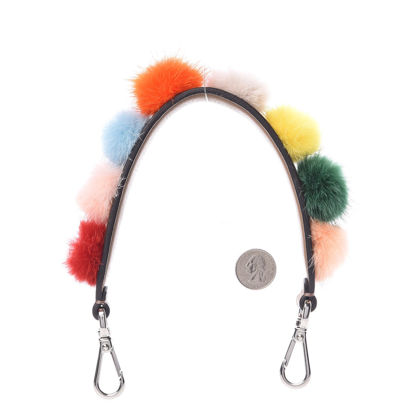 Mink Fur Pom Pom Mini Strap You Brown Grey Multicolor