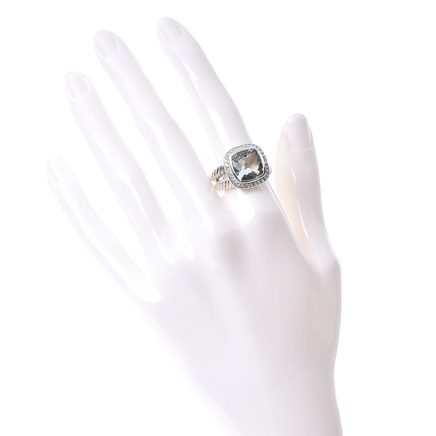 David Yurman Sterling Silver Diamond Prasiolite 11mm Albion Ring 53 6.5 2 of 5