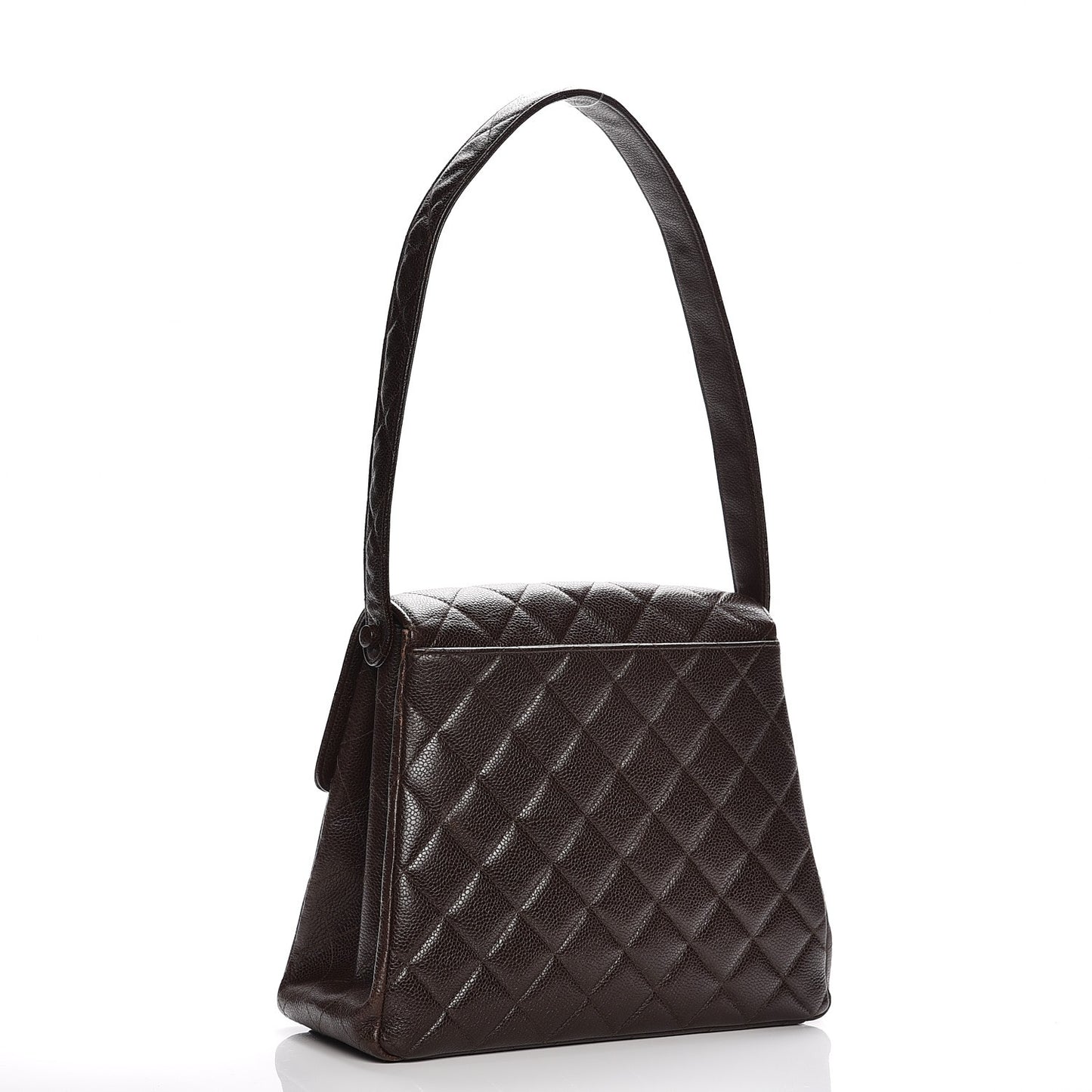 Caviar Quilted Flap Shoulder Bag Dark Brown
