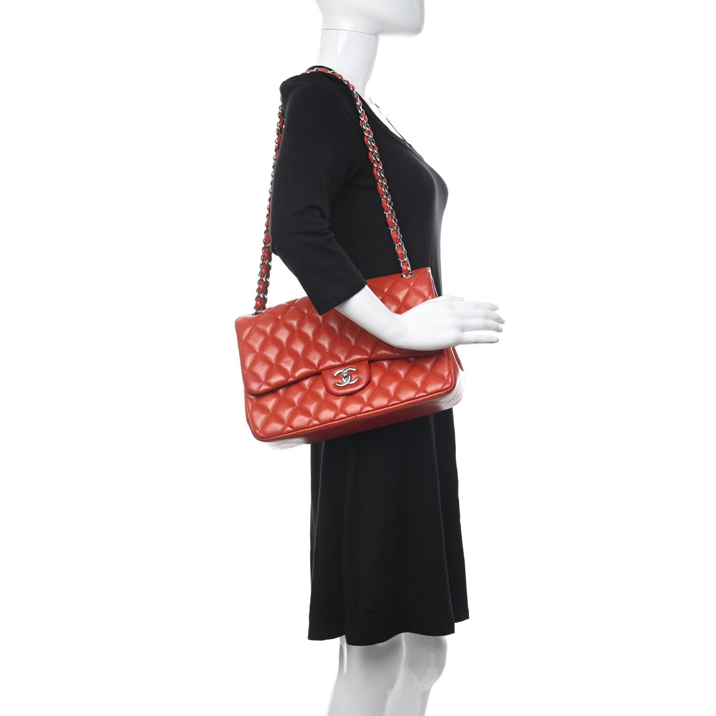 Lambskin Quilted Jumbo Double Flap Orange