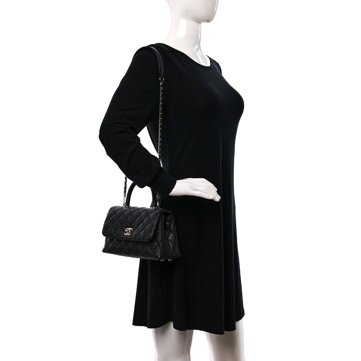 Caviar Quilted Mini Coco Handle Flap Black