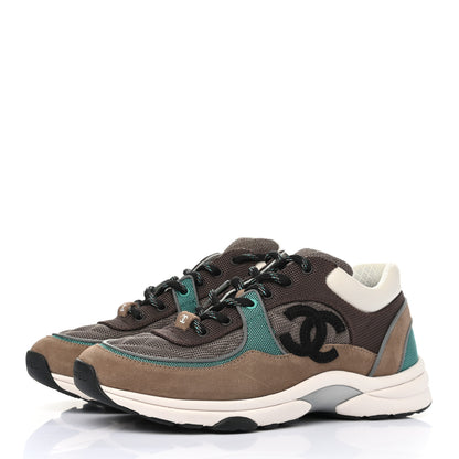 Chanel Nylon Calfskin Suede Womens CC Sneakers 40 Brown Green 3 of 8