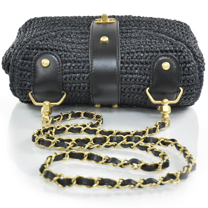 Chanel Straw Raffia Shoulder Bag Black 5 of 11