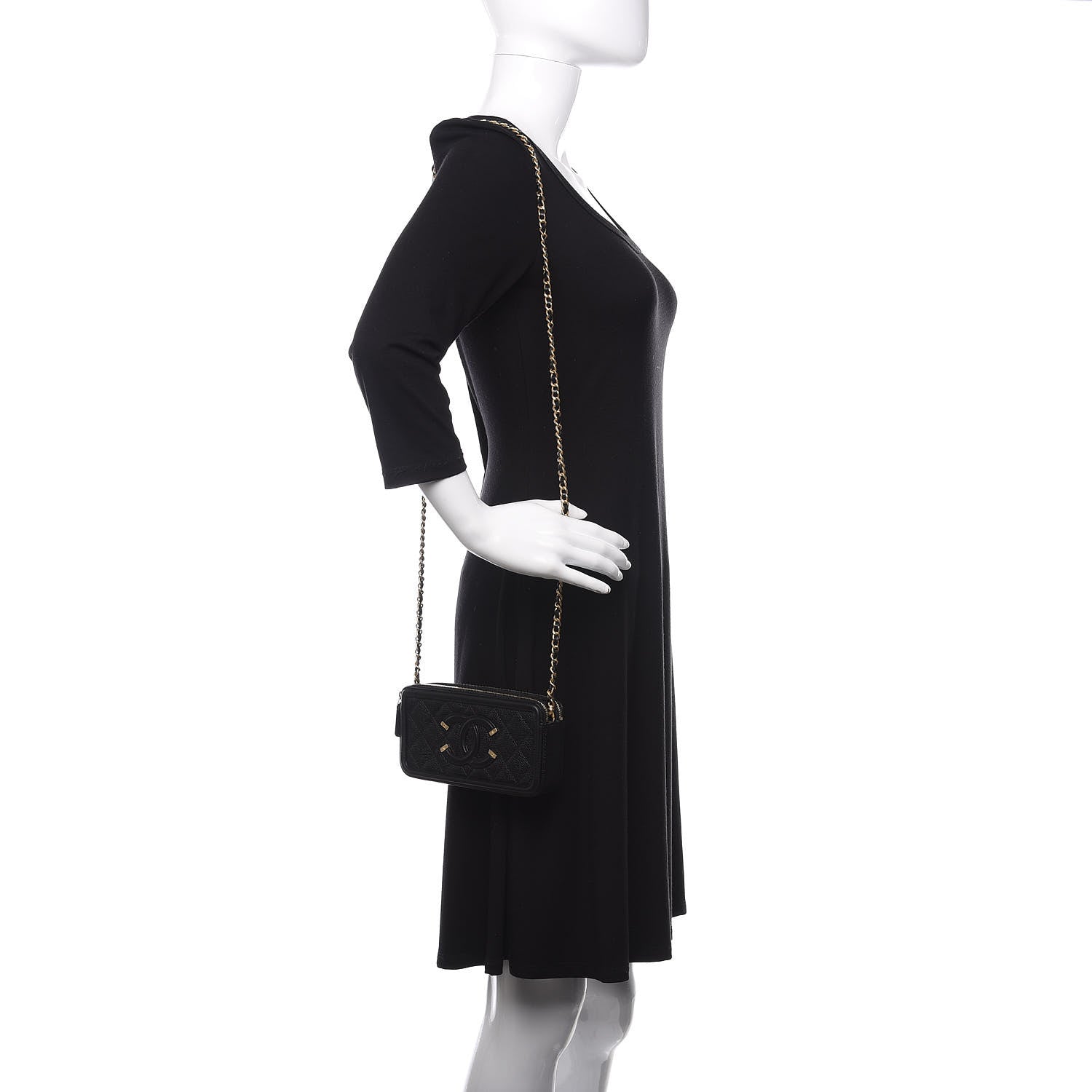 Chanel Caviar Quilted CC Filigree Clutch With Chain Black 2 of 14