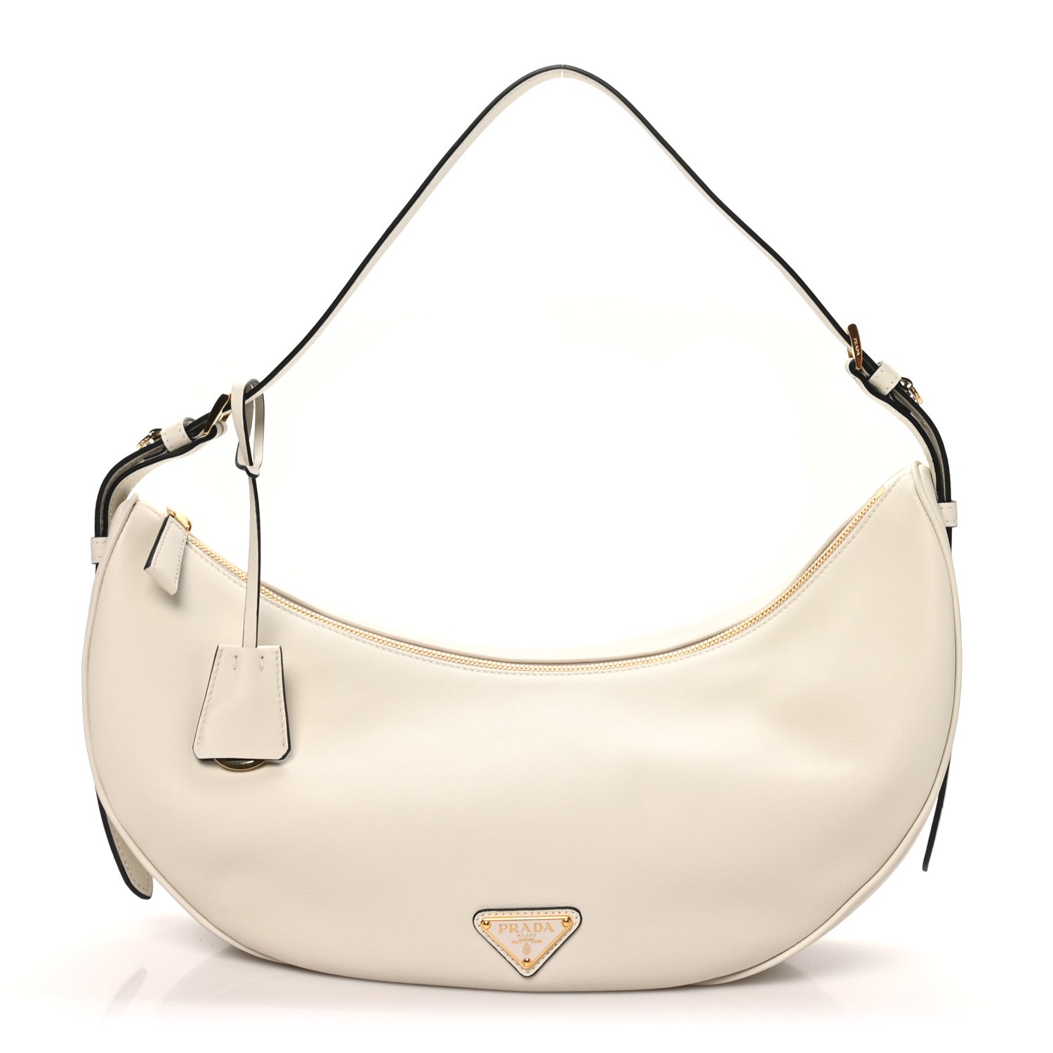 Prada Soft Grain Calfskin Large Demi-Lune Shoulder Bag White 1 of 9
