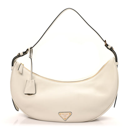 Prada Soft Grain Calfskin Large Demi-Lune Shoulder Bag White 1 of 9