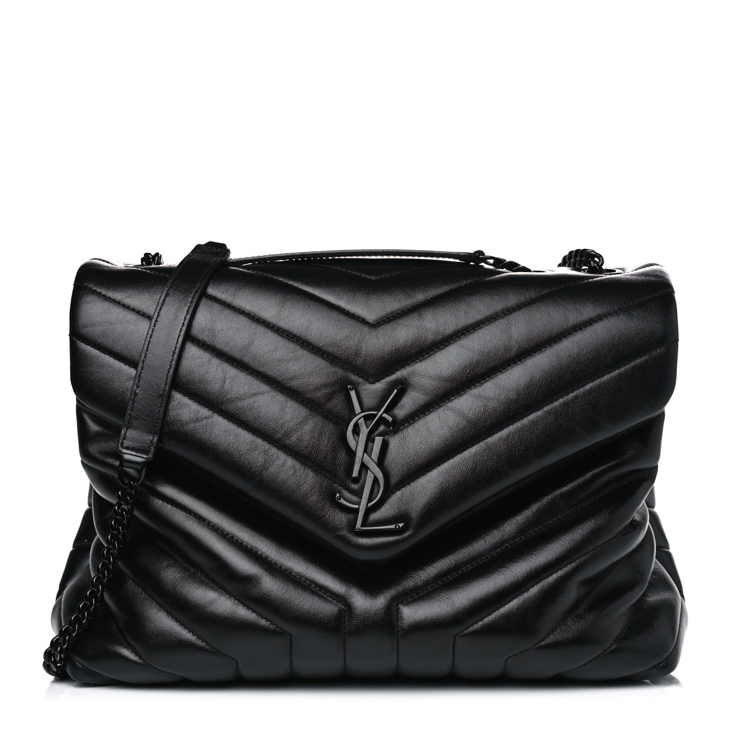 Saint Laurent Calfskin Y Quilted Monogram Medium Loulou Chain Satchel Black 1 of 10