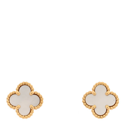Van Cleef & Arpels 18K Yellow Gold Mother of Pearl Sweet Alhambra Earrings 1 of 4