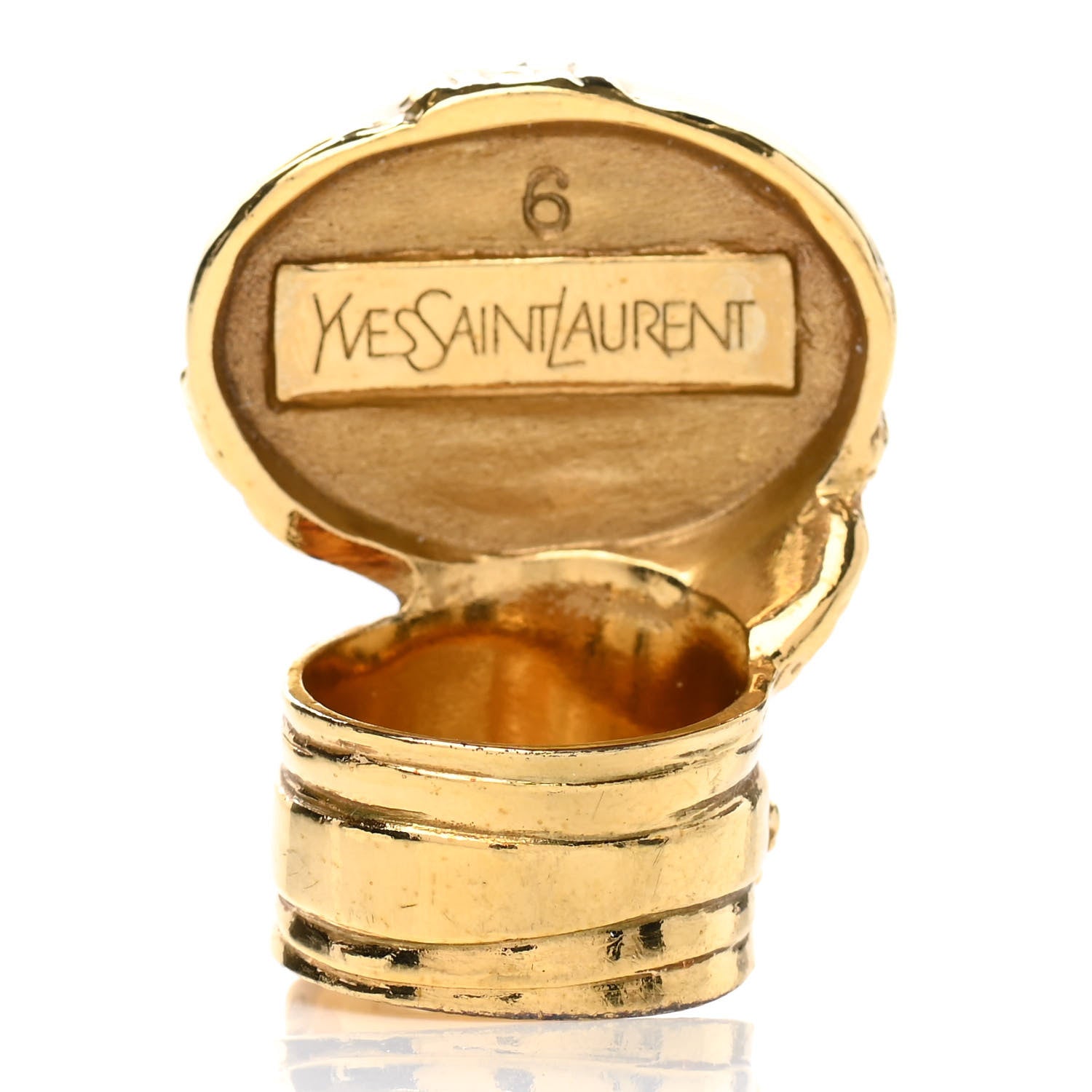 Saint Laurent Glass Cabochon Arty Ovale Ring 6 Gold Coral 3 of 5