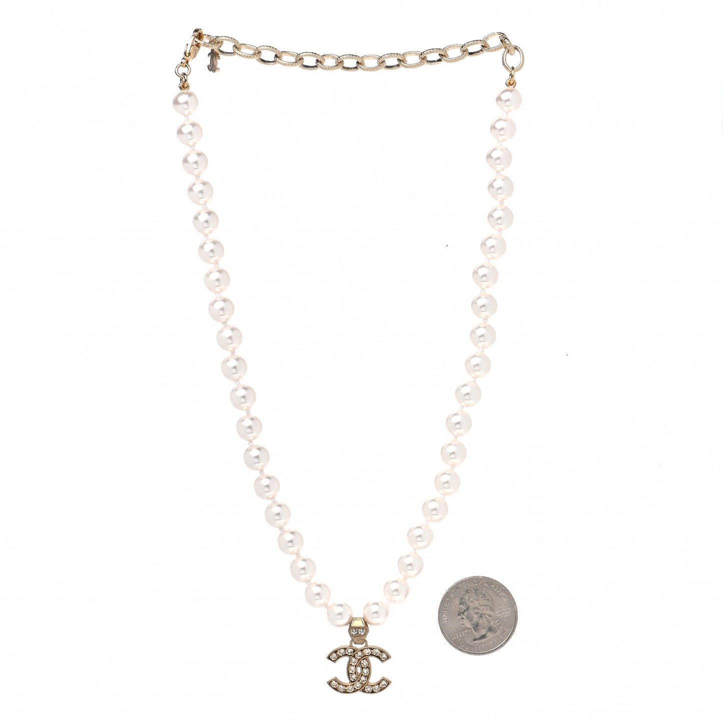 Pearl Crystal CC Short Necklace Gold