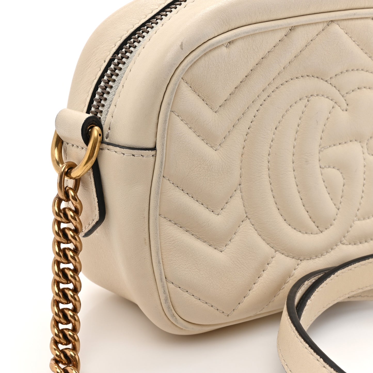 Calfskin Matelasse Mini GG Marmont Chain Shoulder Bag White